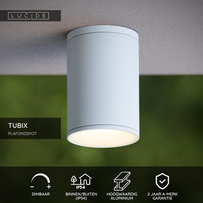 Lucide TUBIX - Plafondspot Binnen/Buiten - Ø 10,8 cm - 1xE27 - IP54 - Wit
